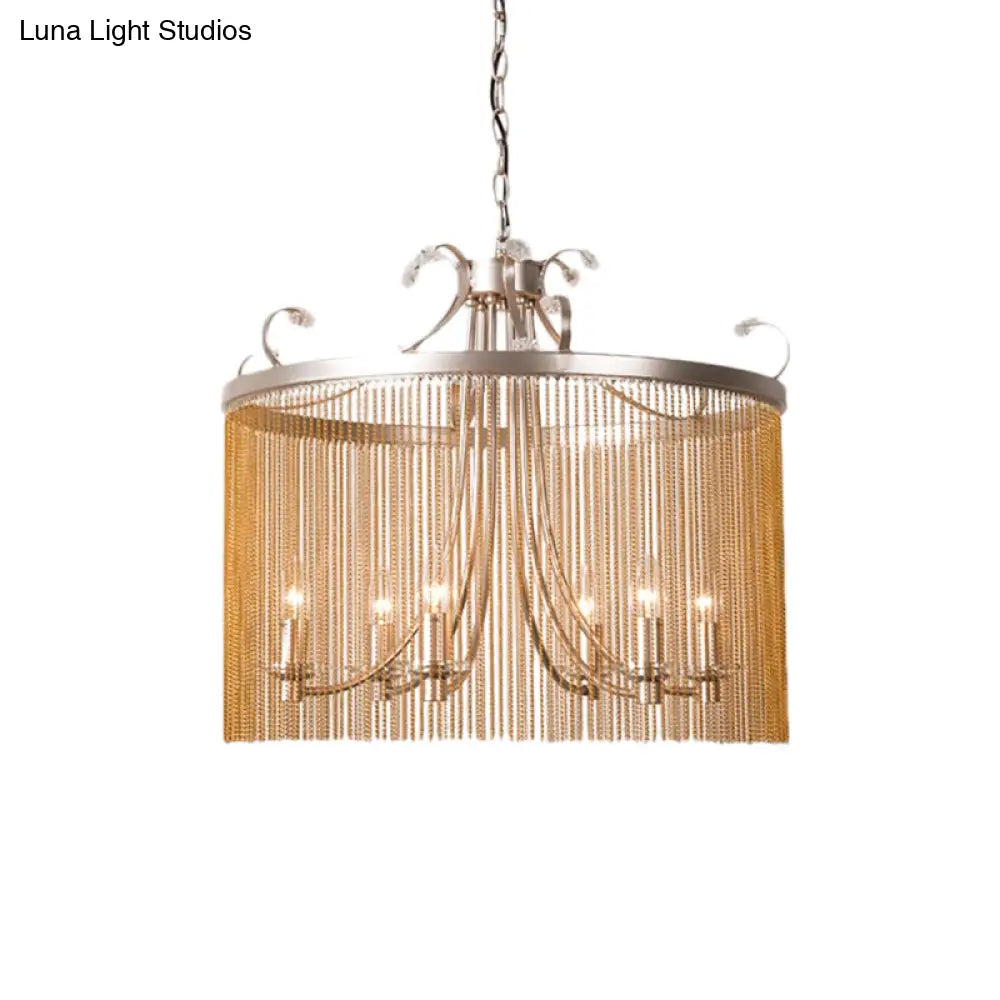 Modern Cylinder Crystal Strand Chandelier Ceiling Light - Gold Pendant 3/5/6 Lights