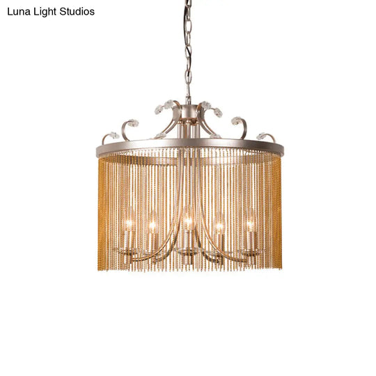 Modern Gold Cylinder Crystal Chandelier Pendant Light - 3/5/6 Lights 15/19.5/24.5 Wide