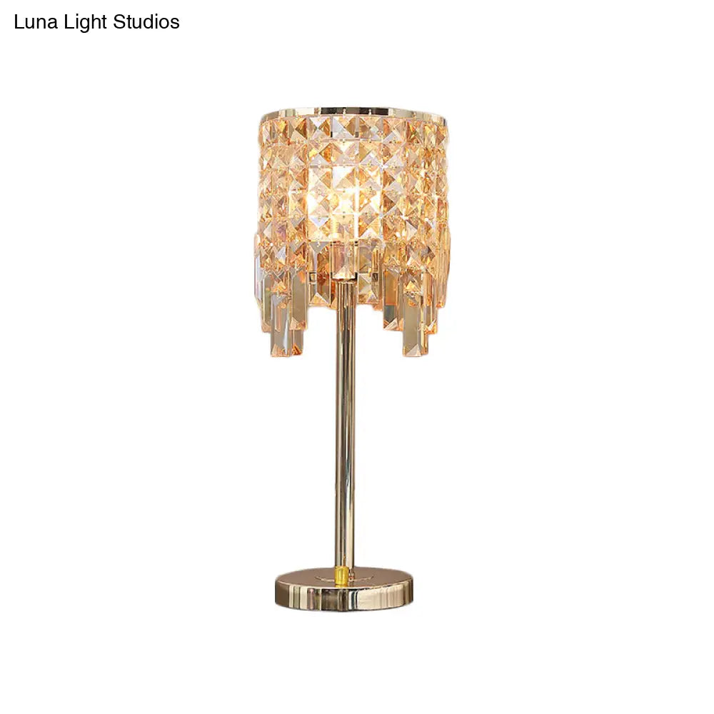 Modern Cylinder Desk Lamp With Amber/Clear Crystal - Ideal For Small Dining Rooms 1 Bulb