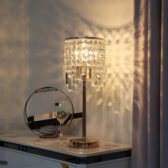 Modern Cylinder Desk Lamp With Amber/Clear Crystal - Ideal For Small Dining Rooms 1 Bulb Clear