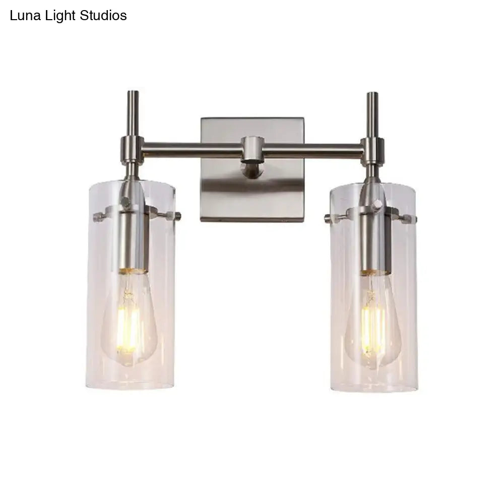 Modern Cylinder Glass Wall Sconce With Chrome/Nickel Finish - 2 Light Fixture For Dining Room