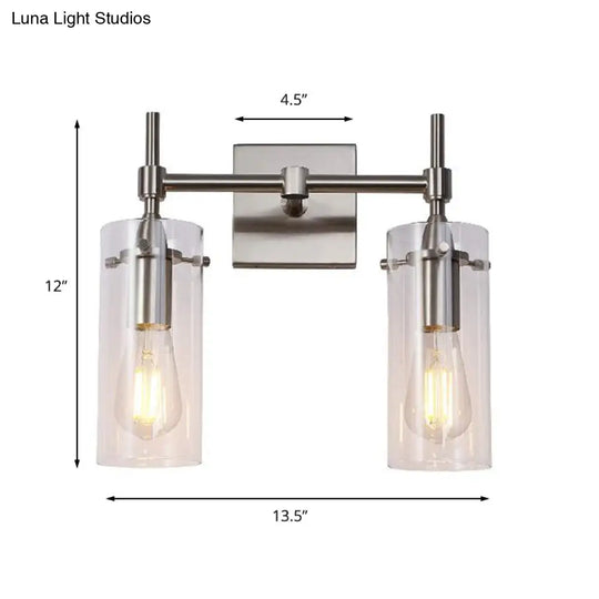 Modern Cylinder Glass Wall Sconce With Chrome/Nickel Finish - 2 Light Fixture For Dining Room