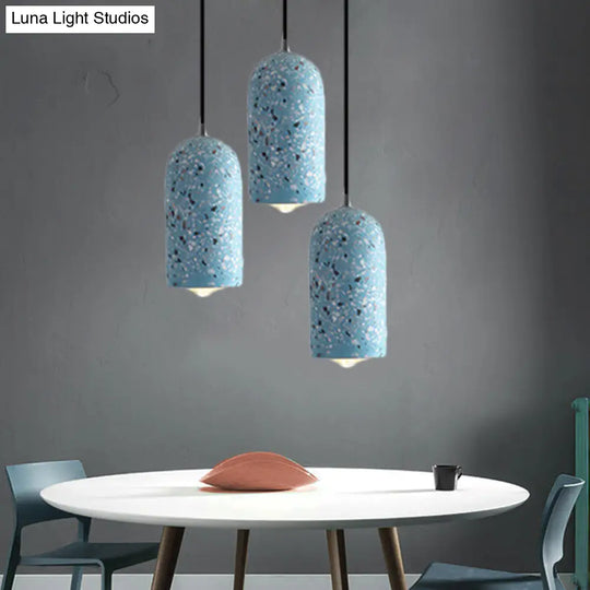 Cement Designer Cylinder Pendant Light Fixture - White/Red/Blue Dining Room Hanging Lamp Blue