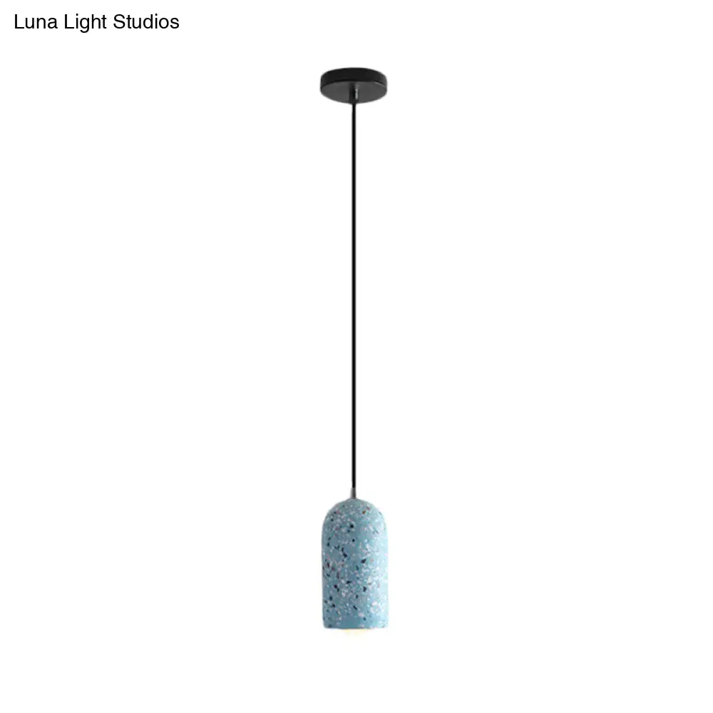 Modern Cylinder Pendant Light Fixture: Cement 1-Light Hanging Lamp For Dining Room In White/Red/Blue