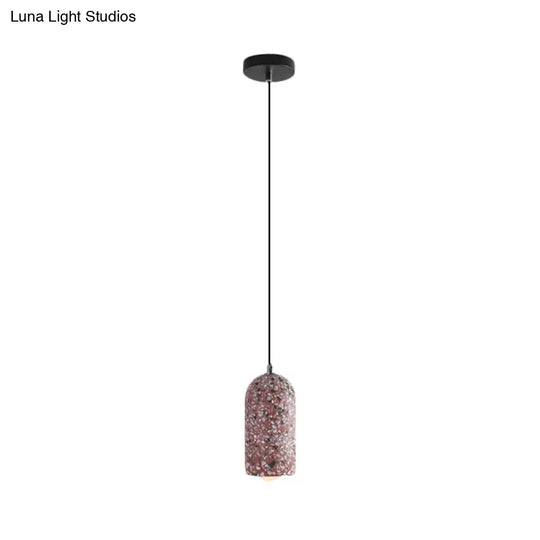 Modern Cylinder Pendant Light Fixture: Cement 1-Light Hanging Lamp For Dining Room In White/Red/Blue