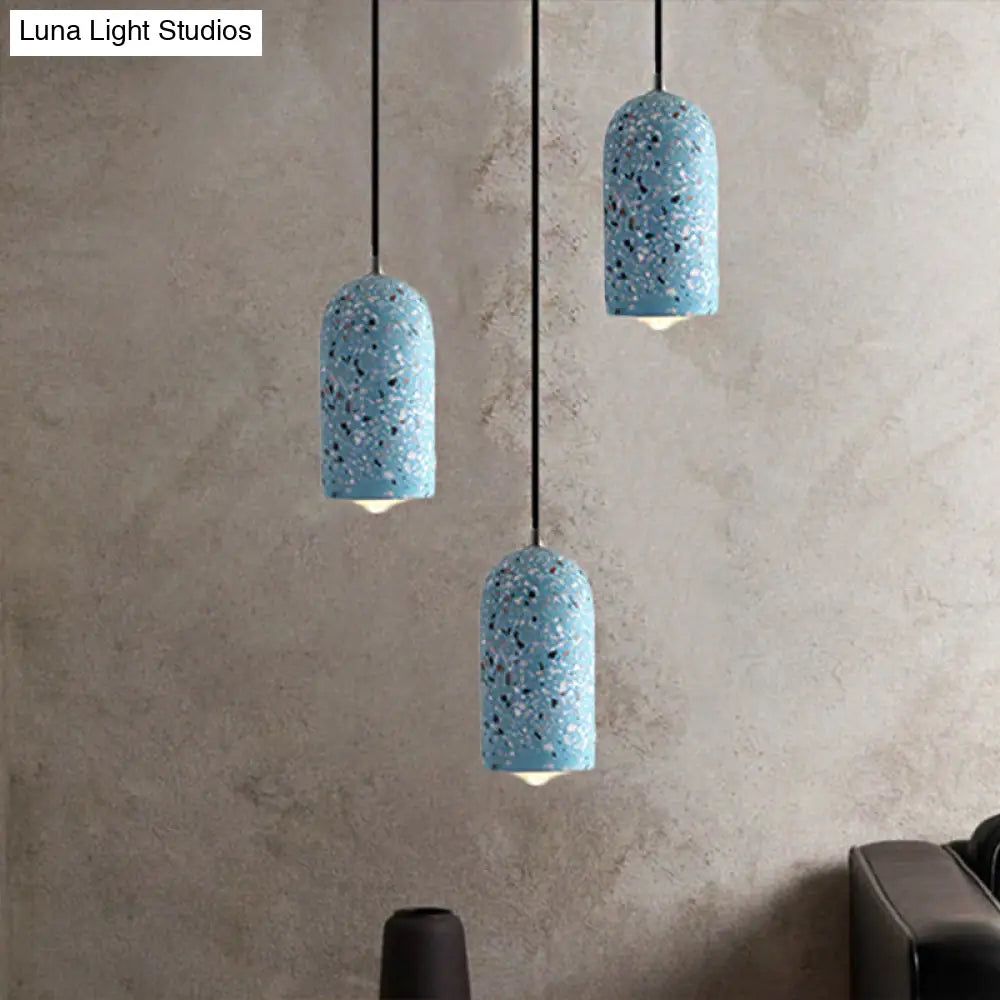 Modern Cylinder Pendant Light Fixture: Cement 1-Light Hanging Lamp For Dining Room In White/Red/Blue