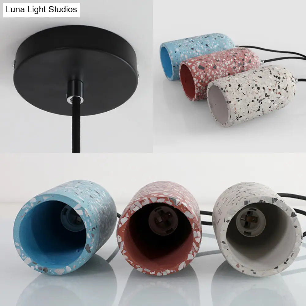 Modern Cylinder Pendant Light Fixture: Cement 1-Light Hanging Lamp For Dining Room In White/Red/Blue