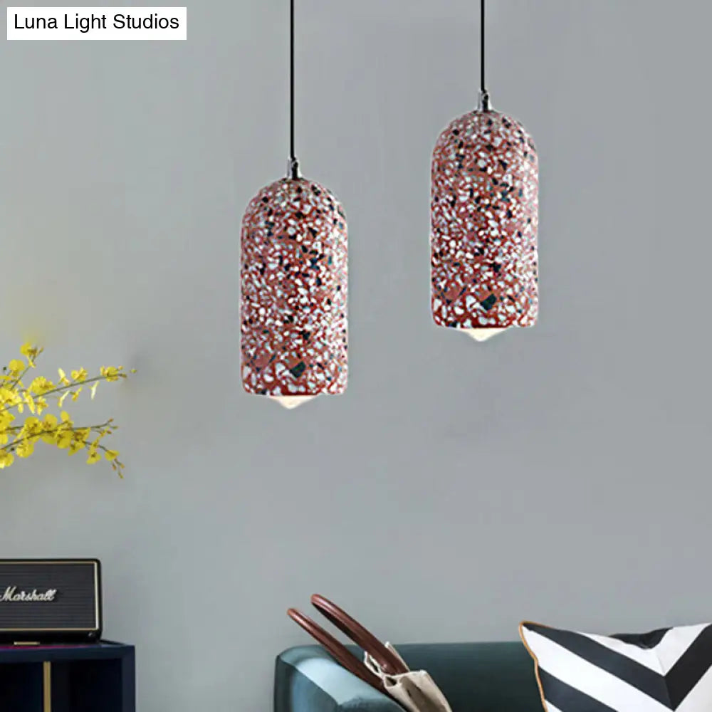 Cement Designer Cylinder Pendant Light Fixture - White/Red/Blue Dining Room Hanging Lamp Red