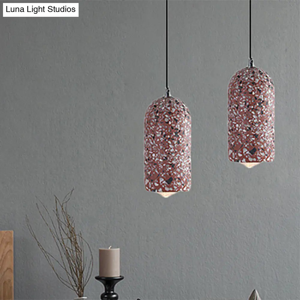 Modern Cylinder Pendant Light Fixture: Cement 1-Light Hanging Lamp For Dining Room In White/Red/Blue