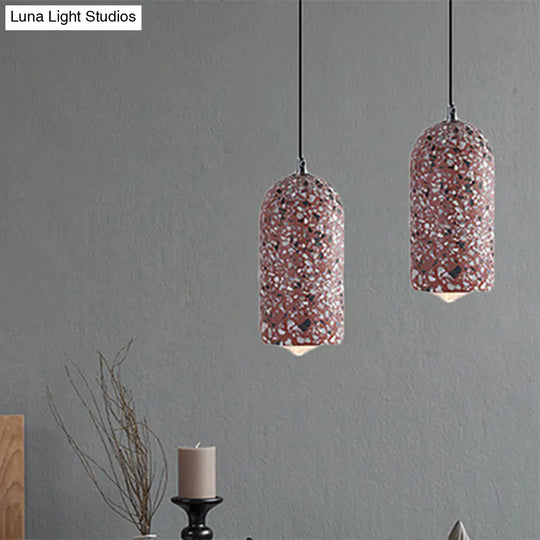 Modern Cylinder Pendant Light Fixture: Cement 1-Light Hanging Lamp For Dining Room In White/Red/Blue