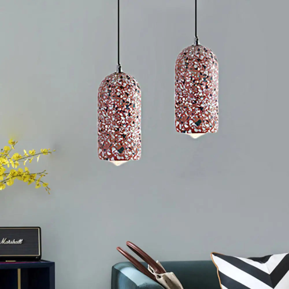 Modern Cylinder Pendant Light Fixture: Cement 1-Light Hanging Lamp For Dining Room In