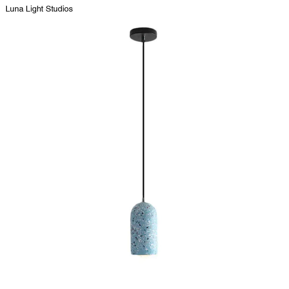 Cement Designer Cylinder Pendant Light Fixture - White/Red/Blue Dining Room Hanging Lamp