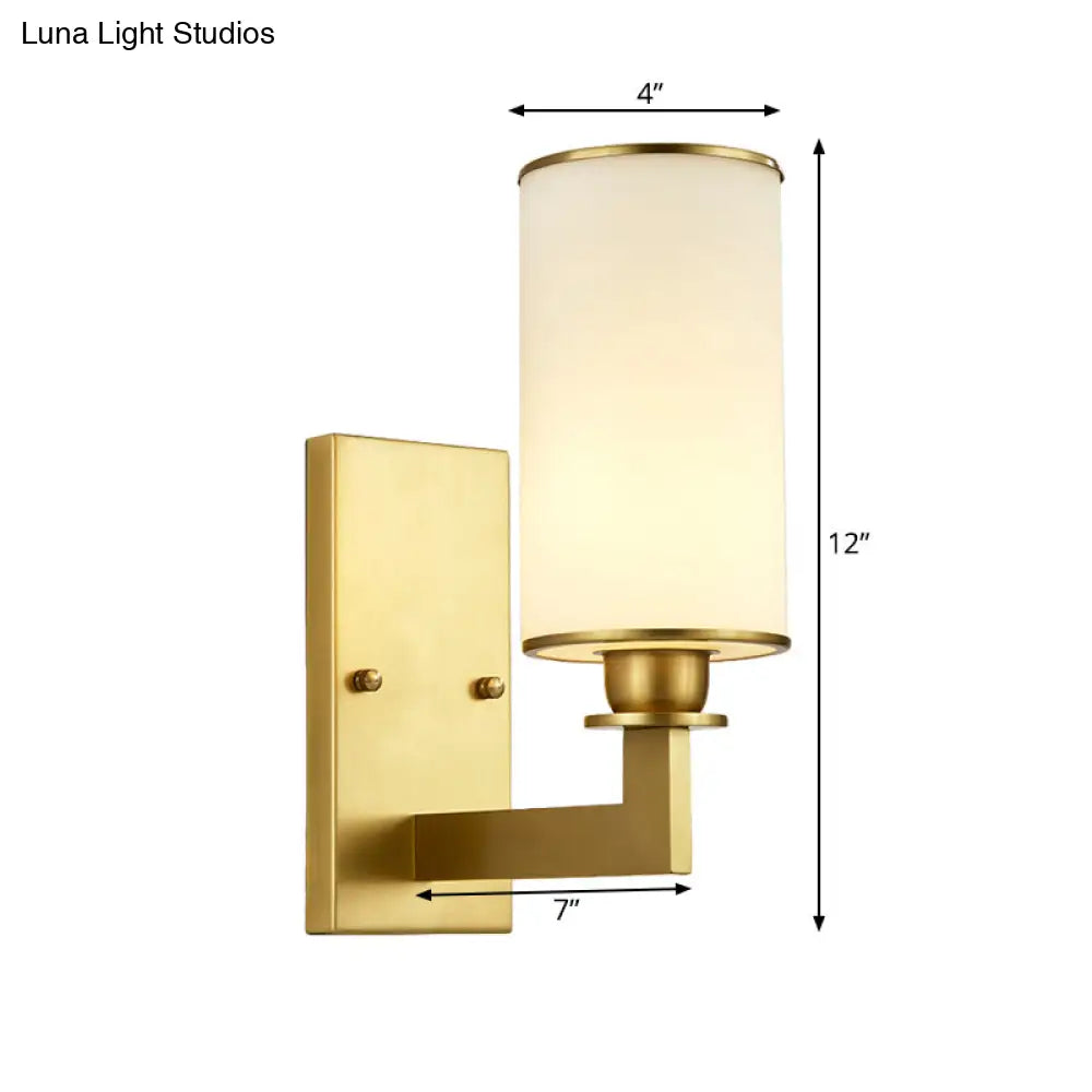 Modern Cylinder Wall Lamp 1/2-Head Frosted Glass Fixture In Brass For Living Room - Modernism Style