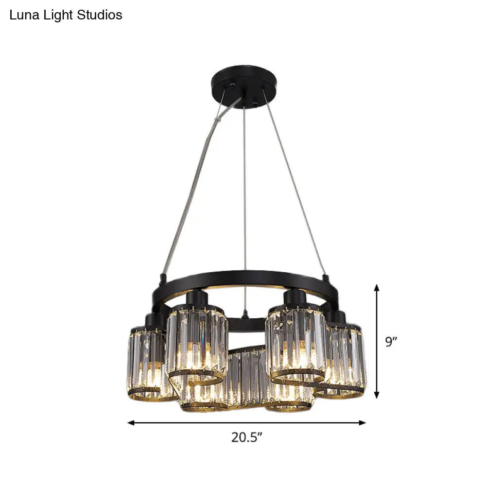 Modern Cylindrical Clear Crystal Black Suspension Chandelier - 6/8 Lights