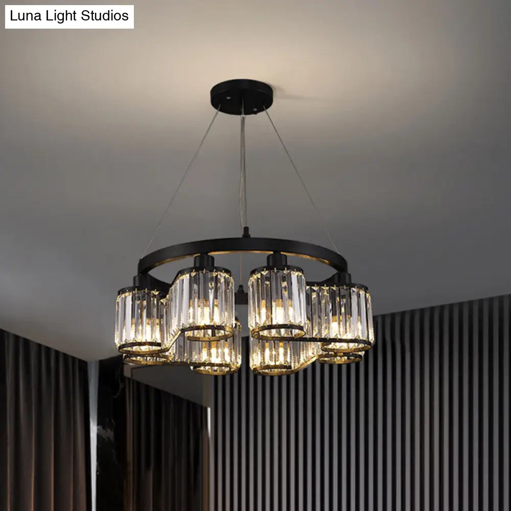 Modern Cylindrical Clear Crystal Black Suspension Chandelier - 6/8 Lights