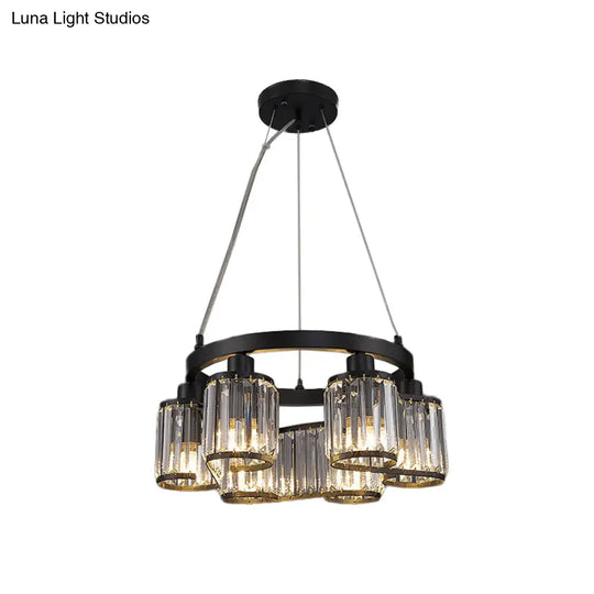 6/8 Light Modern Cylindrical Black Crystal Suspension Chandelier