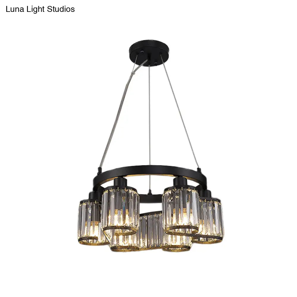 Modern Cylindrical Clear Crystal Black Suspension Chandelier - 6/8 Lights