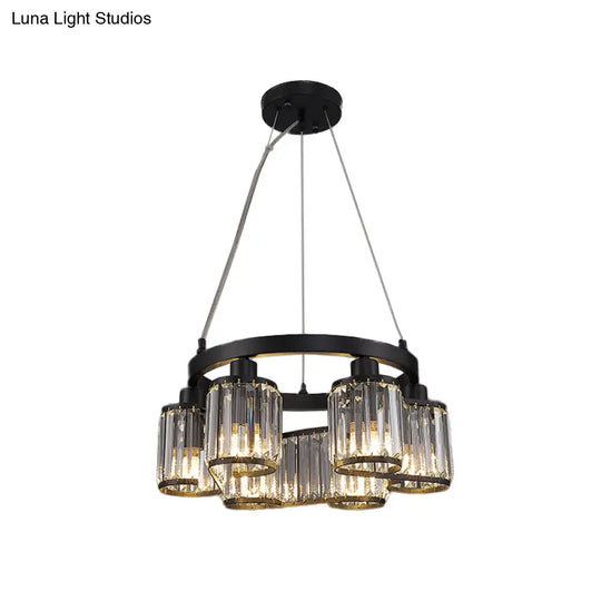 Modern Cylindrical Clear Crystal Black Suspension Chandelier - 6/8 Lights