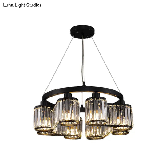 Modern Cylindrical Clear Crystal Black Suspension Chandelier - 6/8 Lights