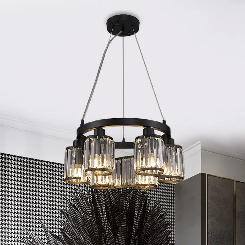 Modern Cylindrical Clear Crystal Black Suspension Chandelier - 6/8 Lights 6 /