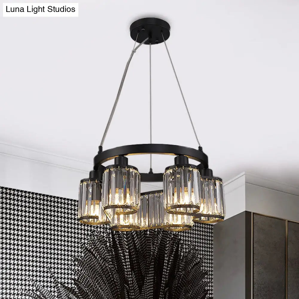 6/8 Light Modern Cylindrical Black Crystal Suspension Chandelier 6 /