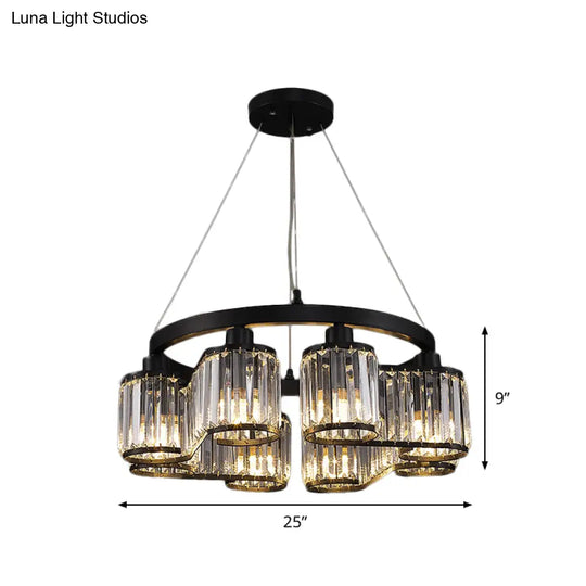 Modern Cylindrical Clear Crystal Black Suspension Chandelier - 6/8 Lights