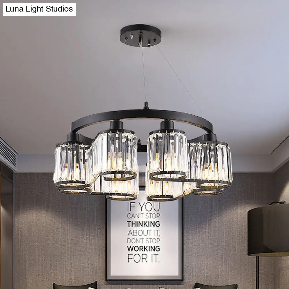 6/8 Light Modern Cylindrical Black Crystal Suspension Chandelier 8 /