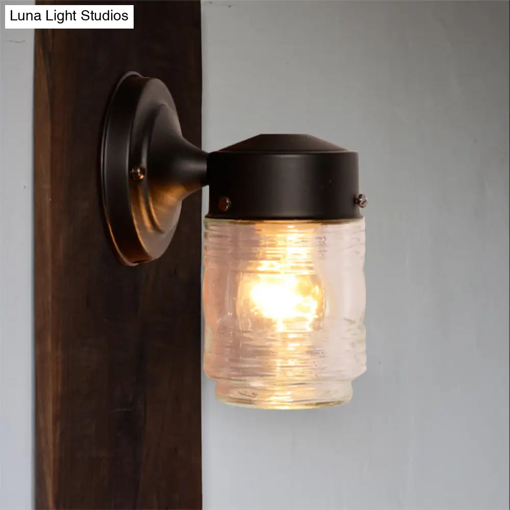 Modern Cylindrical Clear Glass Wall Sconce Stylish Black/White Mounted Light Fixture