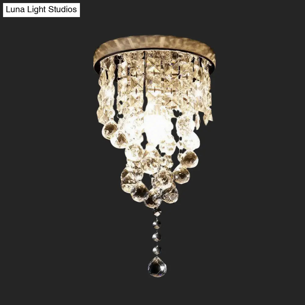 Modern Cylindrical Crystal Flush Mount Ceiling Light Fixture