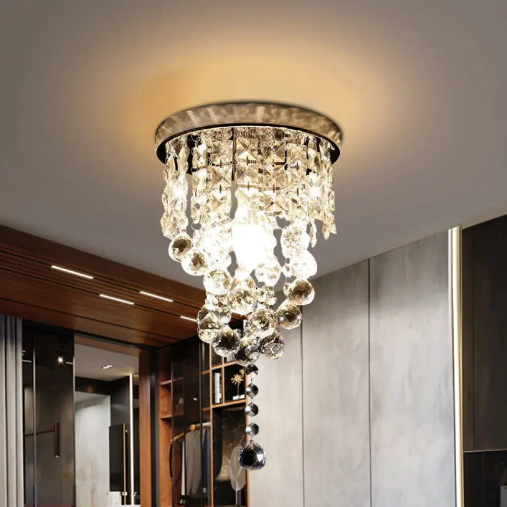 Modern Cylindrical Crystal Flush Mount Ceiling Light Fixture Clear