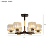 Modern Cylindrical Crystal Semi Flush Chandelier In Black - 6/8 - Head Living Room Ceiling Light