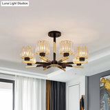 Modern Cylindrical Crystal Semi Flush Chandelier In Black - 6/8 - Head Living Room Ceiling Light