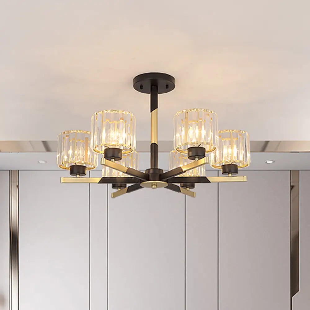 Modern Cylindrical Crystal Semi Flush Chandelier In Black - 6/8 - Head Living Room Ceiling Light 6 /