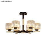 Modern Cylindrical Crystal Semi Flush Chandelier In Black - 6/8 - Head Living Room Ceiling Light