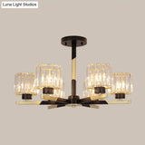 Modern Cylindrical Crystal Semi Flush Chandelier In Black - 6/8 - Head Living Room Ceiling Light