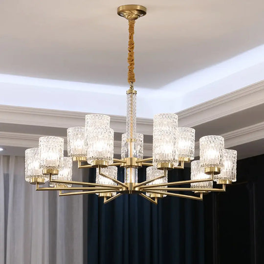 Modern Cylindrical Pendant Chandelier With Beveled Crystal In Gold – Ideal For Living Rooms 15 /