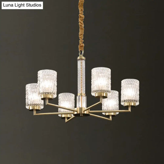 Gold Beveled Crystal Pendant Light - Modern Cylindrical Chandelier For Living Room