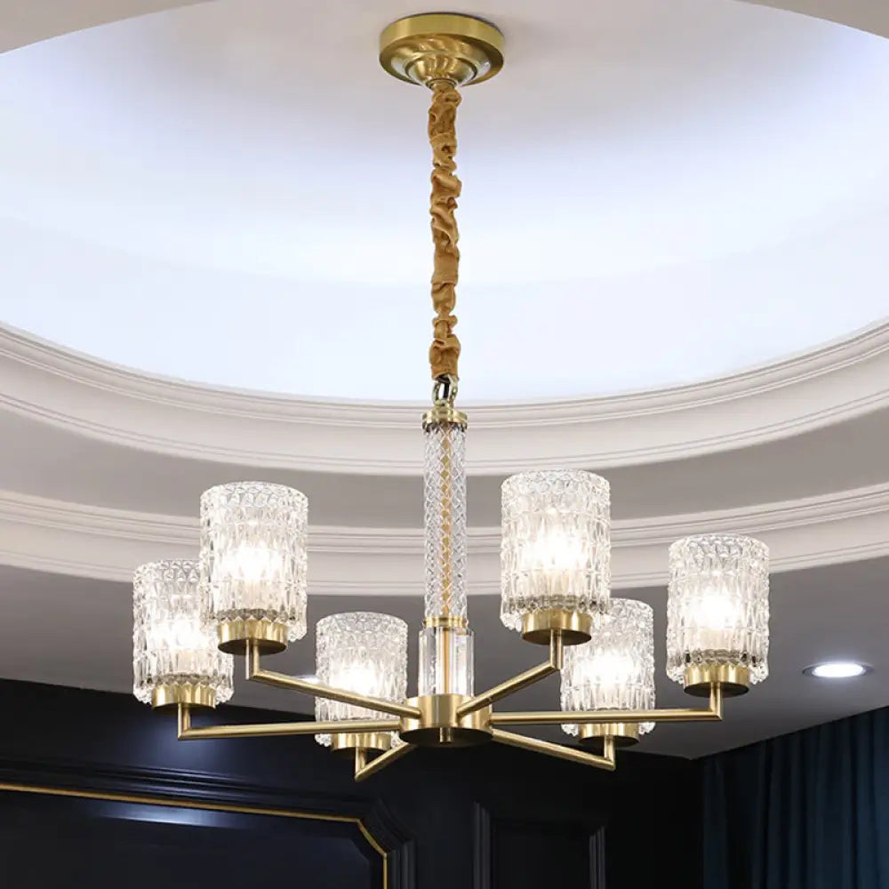 Modern Cylindrical Pendant Chandelier With Beveled Crystal In Gold – Ideal For Living Rooms 6 /