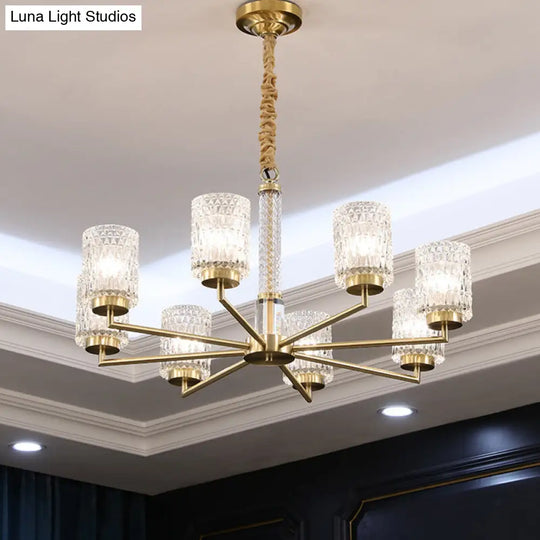 Gold Beveled Crystal Pendant Light - Modern Cylindrical Chandelier For Living Room 8 /