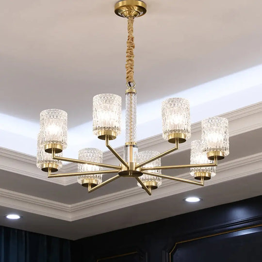 Modern Cylindrical Pendant Chandelier With Beveled Crystal In Gold – Ideal For Living Rooms 8 /