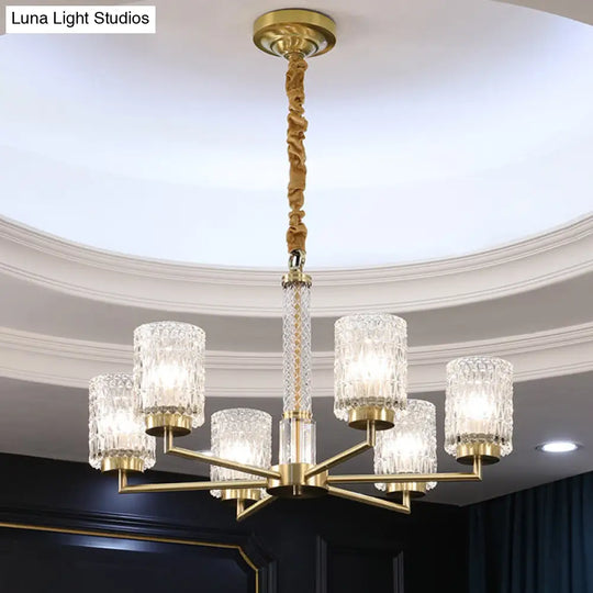 Gold Beveled Crystal Pendant Light - Modern Cylindrical Chandelier For Living Room 6 /