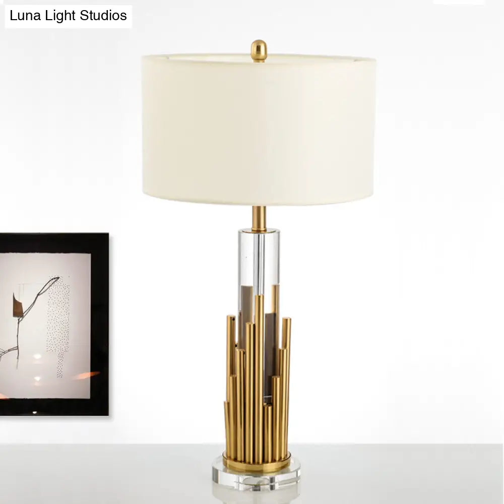 Modern Cylindrical Table Lamp In Gold With Clear Crystal Shade And 1 Bulb