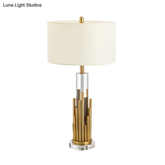 Modern Cylindrical Table Lamp In Gold With Clear Crystal Shade And 1 Bulb