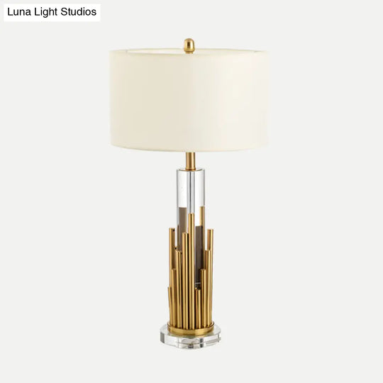 Modern Cylindrical Table Lamp In Gold With Clear Crystal Shade And 1 Bulb