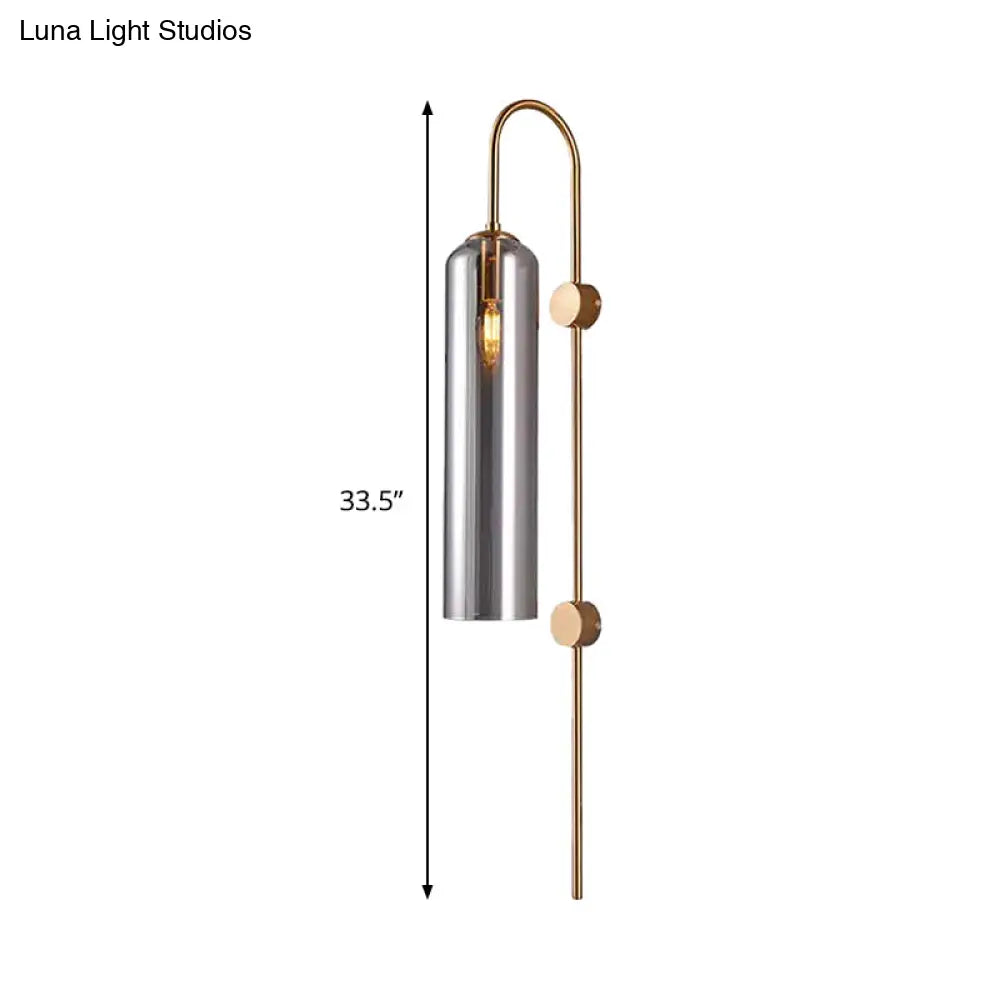 Modern Cylindrical Wall Sconce - Smoke Gray Glass 1 Bulb Living Room Lighting Fixture