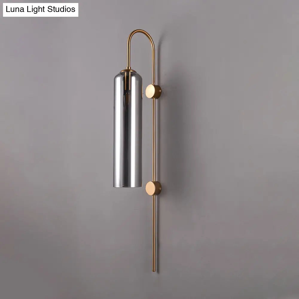 Modern Cylindrical Wall Sconce - Smoke Gray Glass 1 Bulb Living Room Lighting Fixture