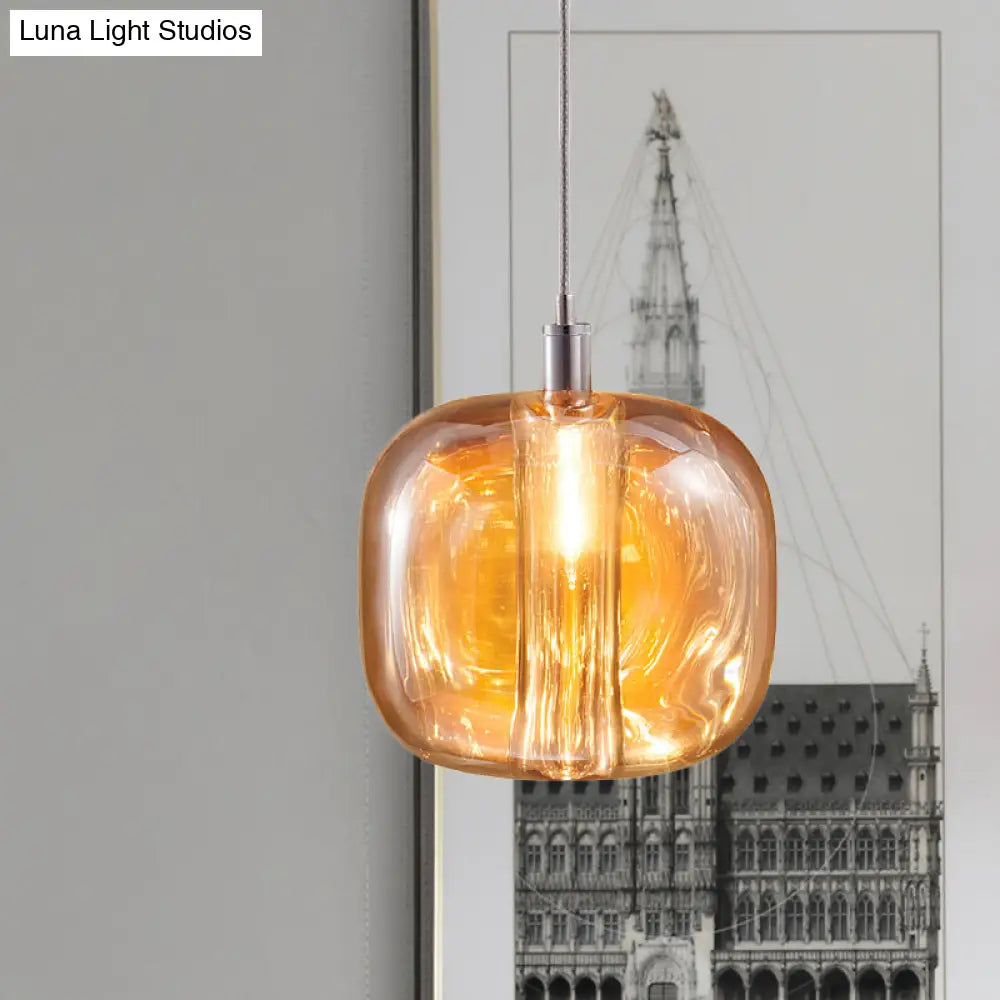 Mirrored Glass Designer Drum Pendant Lamp With Clear/Amber/Smoke Finish - 1 Light Hanging Fixture