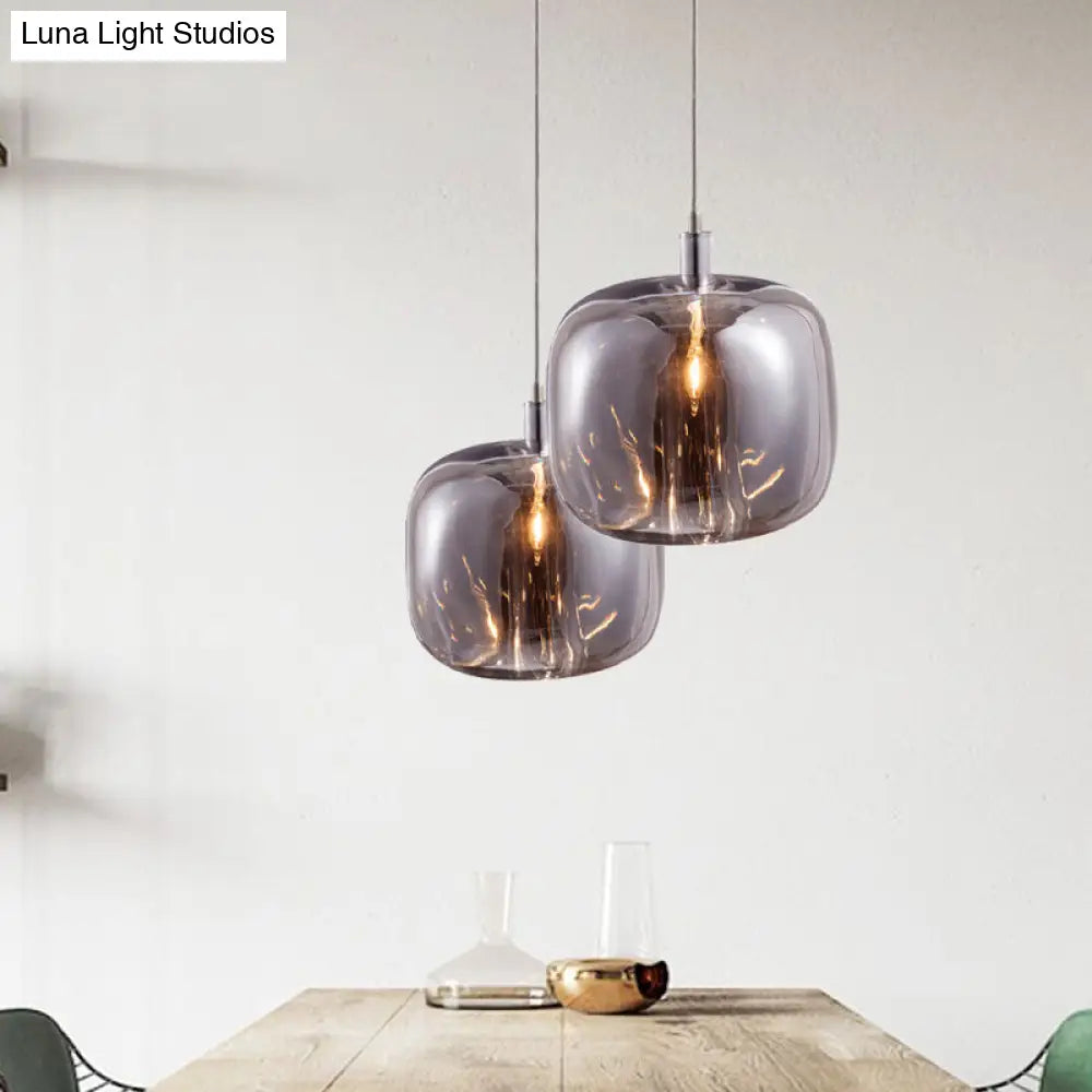 Mirrored Glass Designer Drum Pendant Lamp With Clear/Amber/Smoke Finish - 1 Light Hanging Fixture