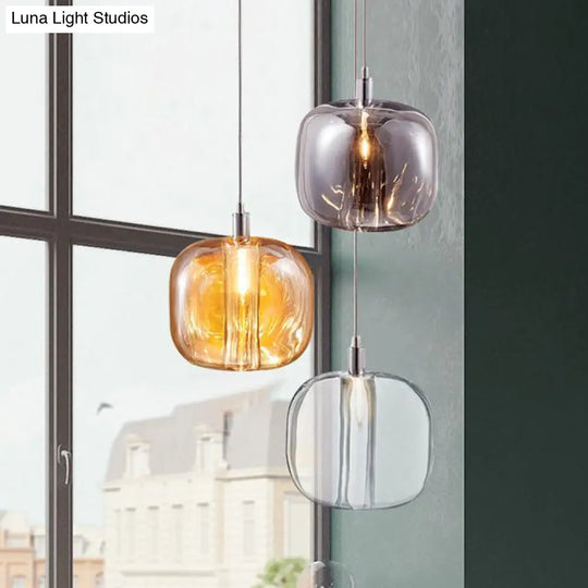 Modern Designer Drum Suspension Pendant - Mirrored Clear/Amber/Smoke Glass 1 Light Hanging Lamp