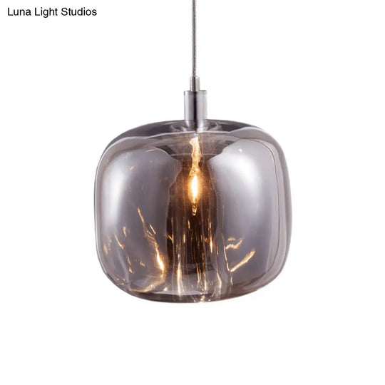 Modern Designer Drum Suspension Pendant - Mirrored Clear/Amber/Smoke Glass 1 Light Hanging Lamp